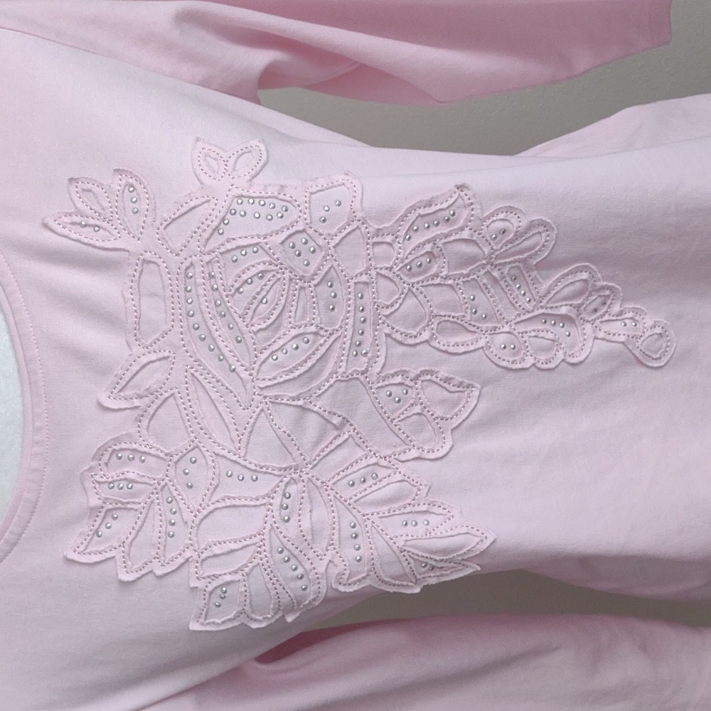 Allison Daley pink embellished top Size L Beaded Floral Overlay Boho Casual - Picture 2 of 7